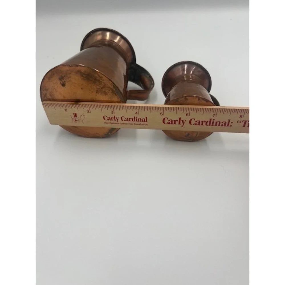 Vintage Copper Pitcher Set of 2 Rustic Farmhouse Decorative Jugs Patina 5